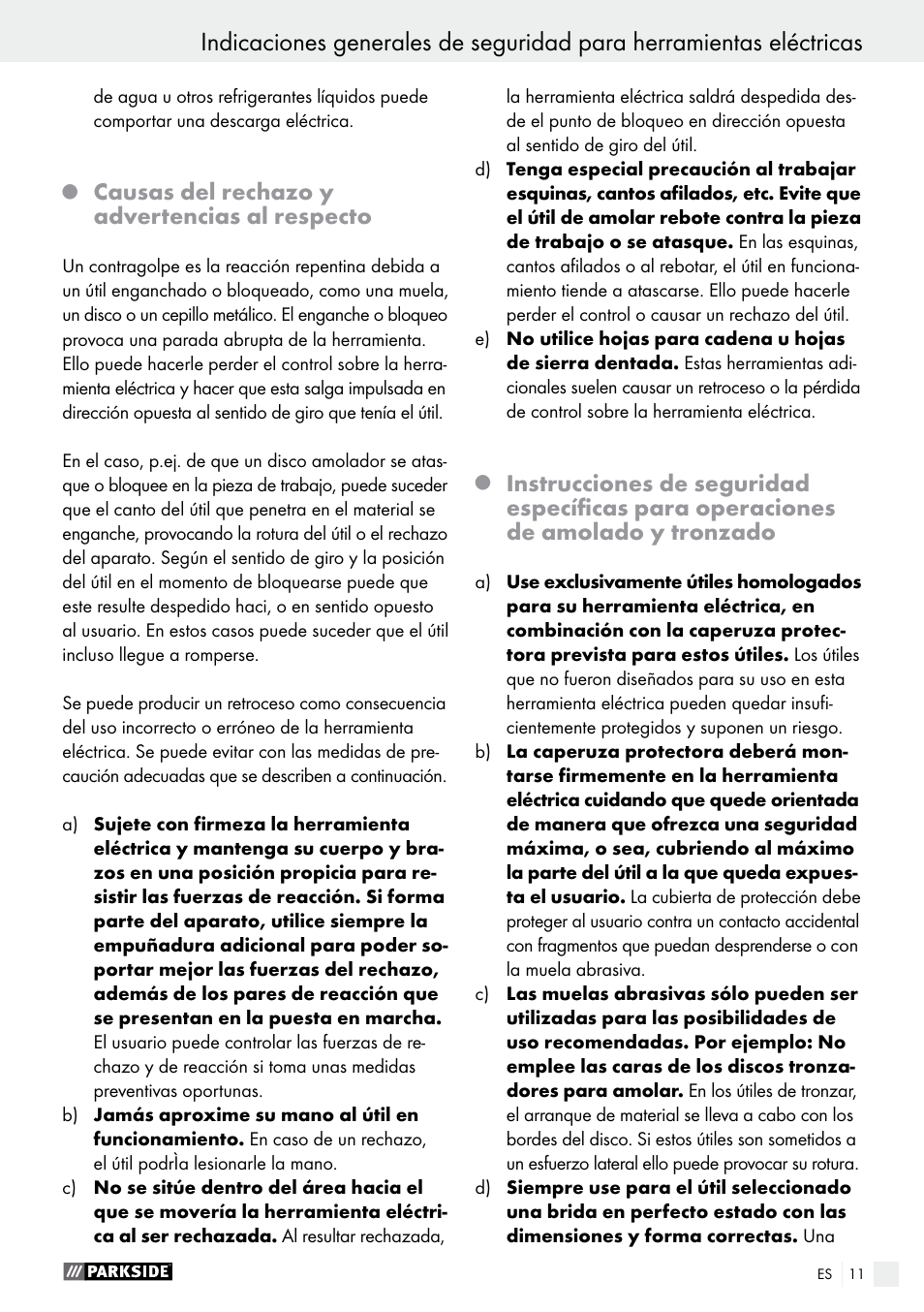 Causas del rechazo y advertencias al respecto | Parkside PWS 230 A1 User Manual | Page 11 / 63