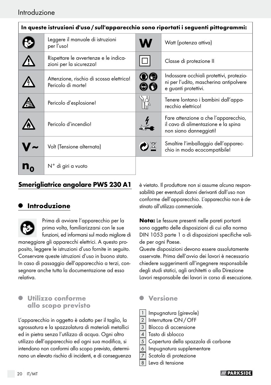 Parkside PWS 230 A1 User Manual | Page 20 / 63