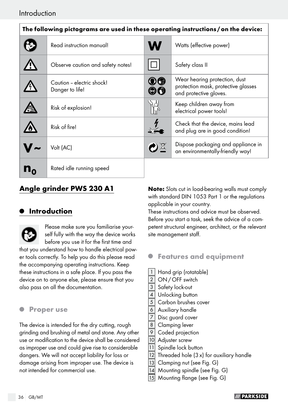 Parkside PWS 230 A1 User Manual | Page 36 / 63