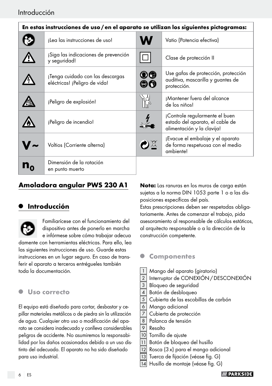 Parkside PWS 230 A1 User Manual | Page 6 / 63