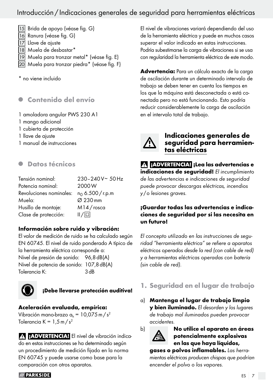 Parkside PWS 230 A1 User Manual | Page 7 / 63