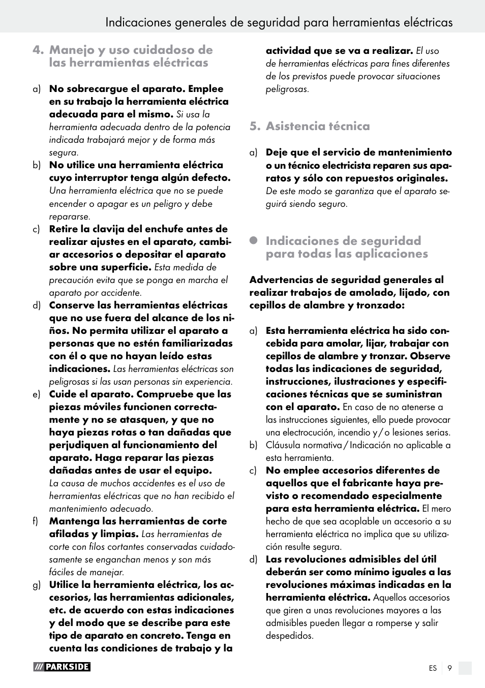Asistencia técnica | Parkside PWS 230 A1 User Manual | Page 9 / 63