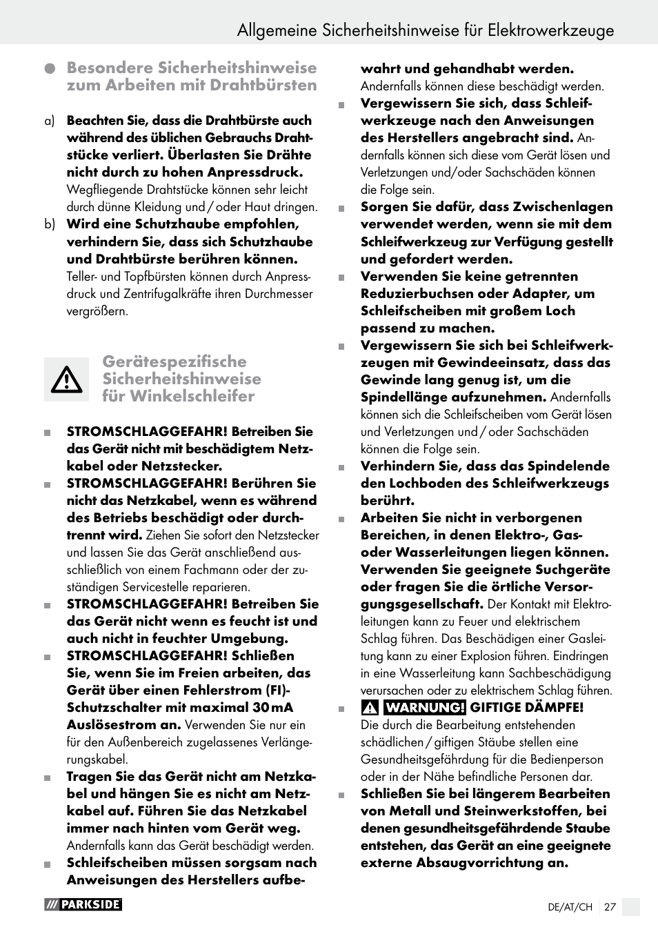 Parkside PWS 230 A1 User Manual | Page 27 / 46