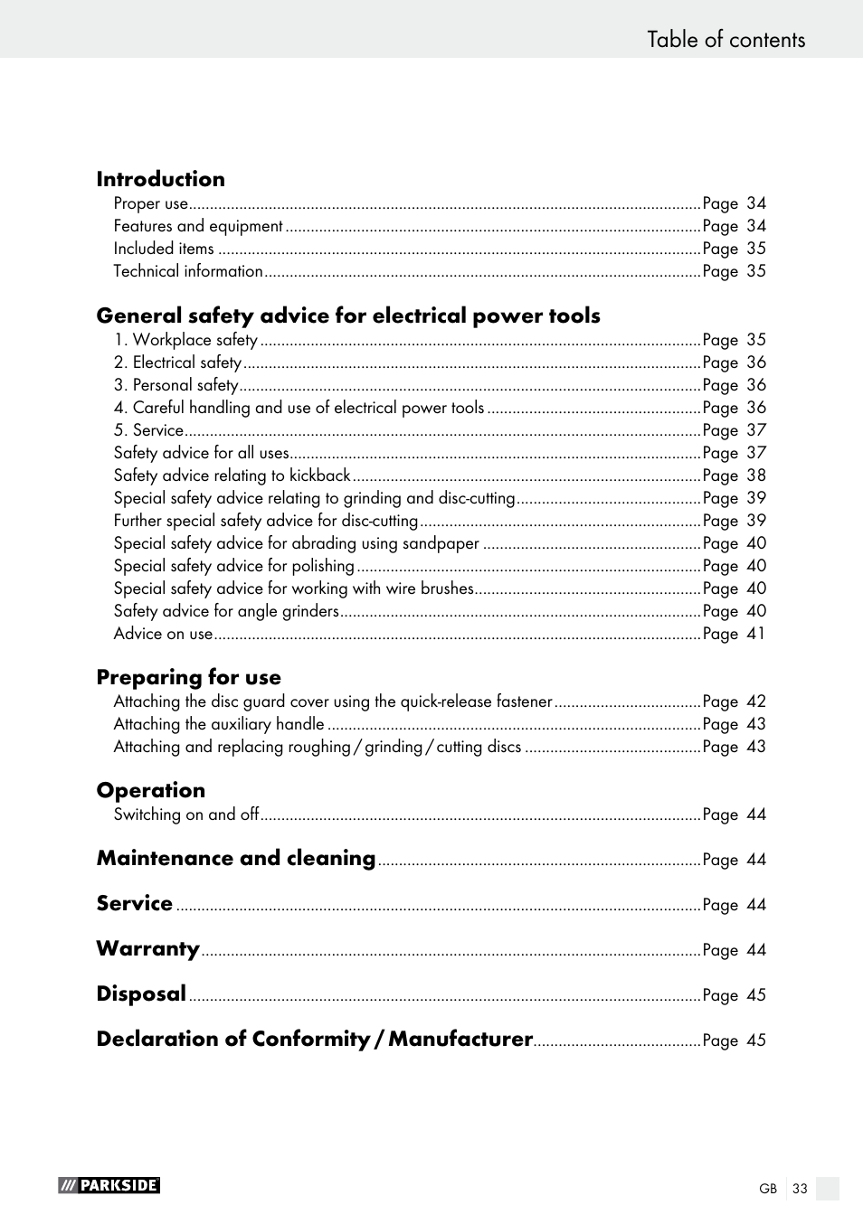Parkside PWS 230 A1 User Manual | Page 33 / 46