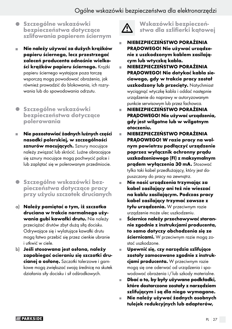 Parkside PWS 230 A1 User Manual | Page 27 / 77