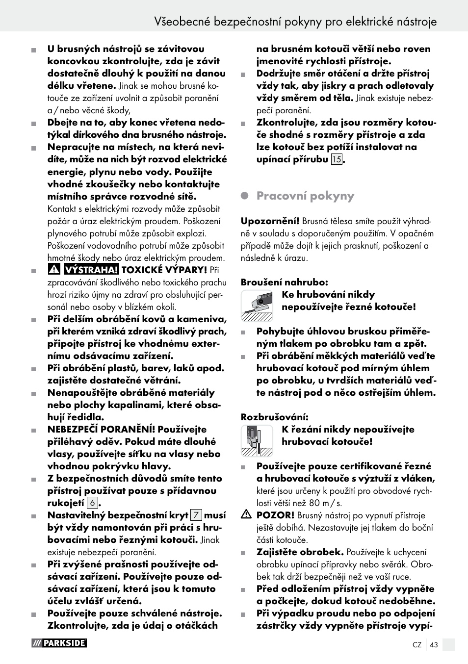 Pracovní pokyny | Parkside PWS 230 A1 User Manual | Page 43 / 77