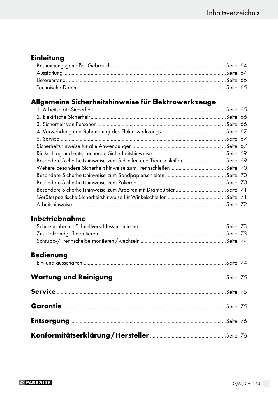 Parkside PWS 230 A1 User Manual | Page 63 / 77