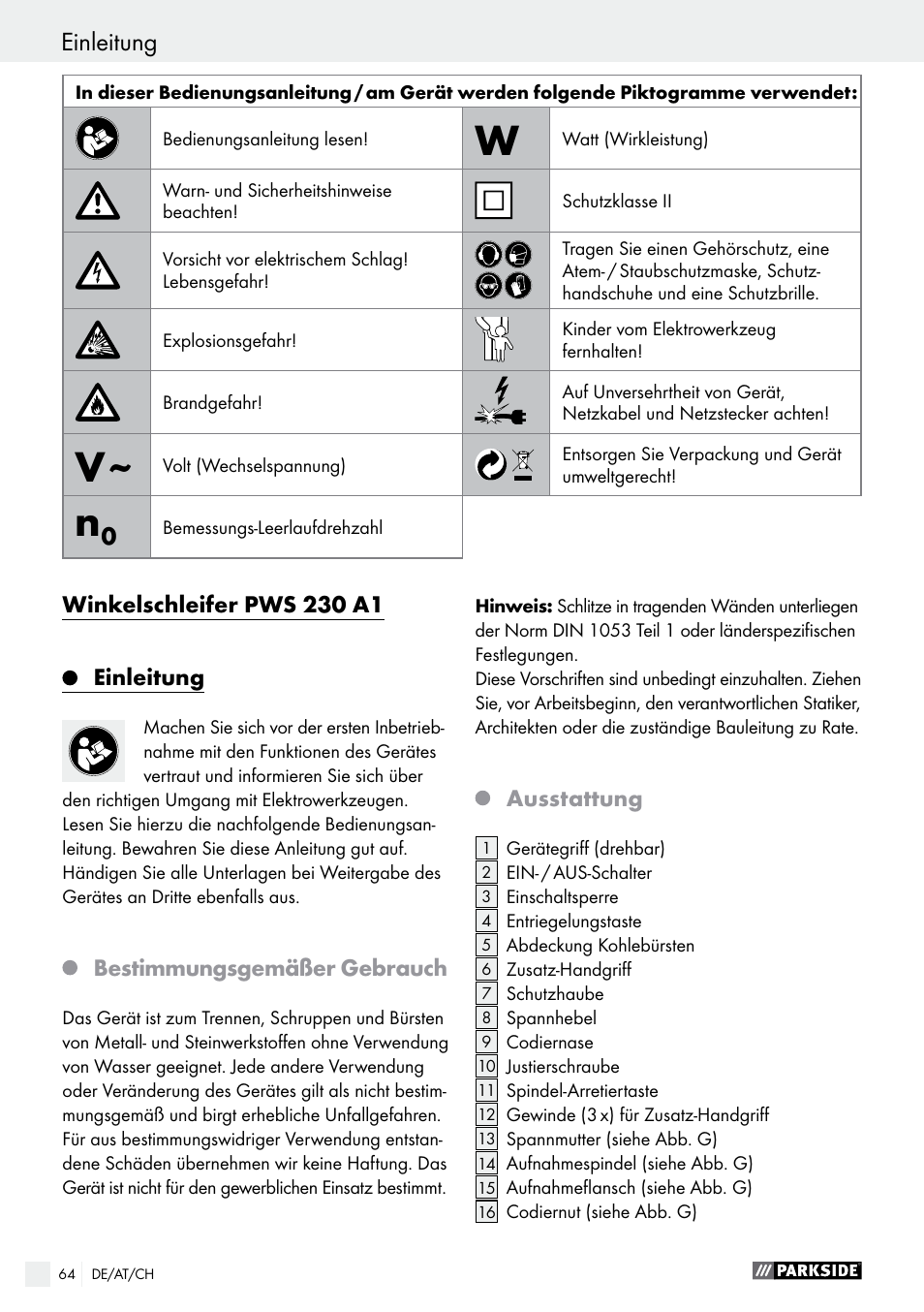 Parkside PWS 230 A1 User Manual | Page 64 / 77