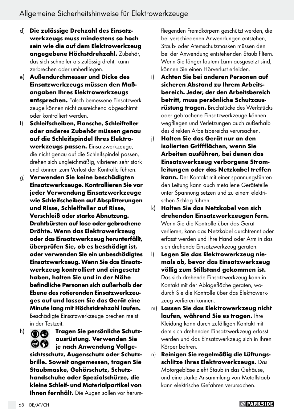 Parkside PWS 230 A1 User Manual | Page 68 / 77