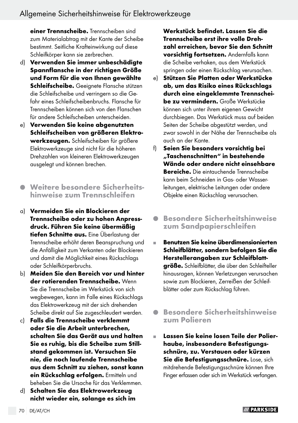Parkside PWS 230 A1 User Manual | Page 70 / 77