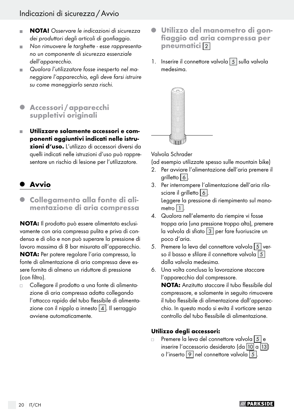 Accessori / apparecchi suppletivi originali, Avvio | Parkside PDSS A1 User Manual | Page 20 / 35
