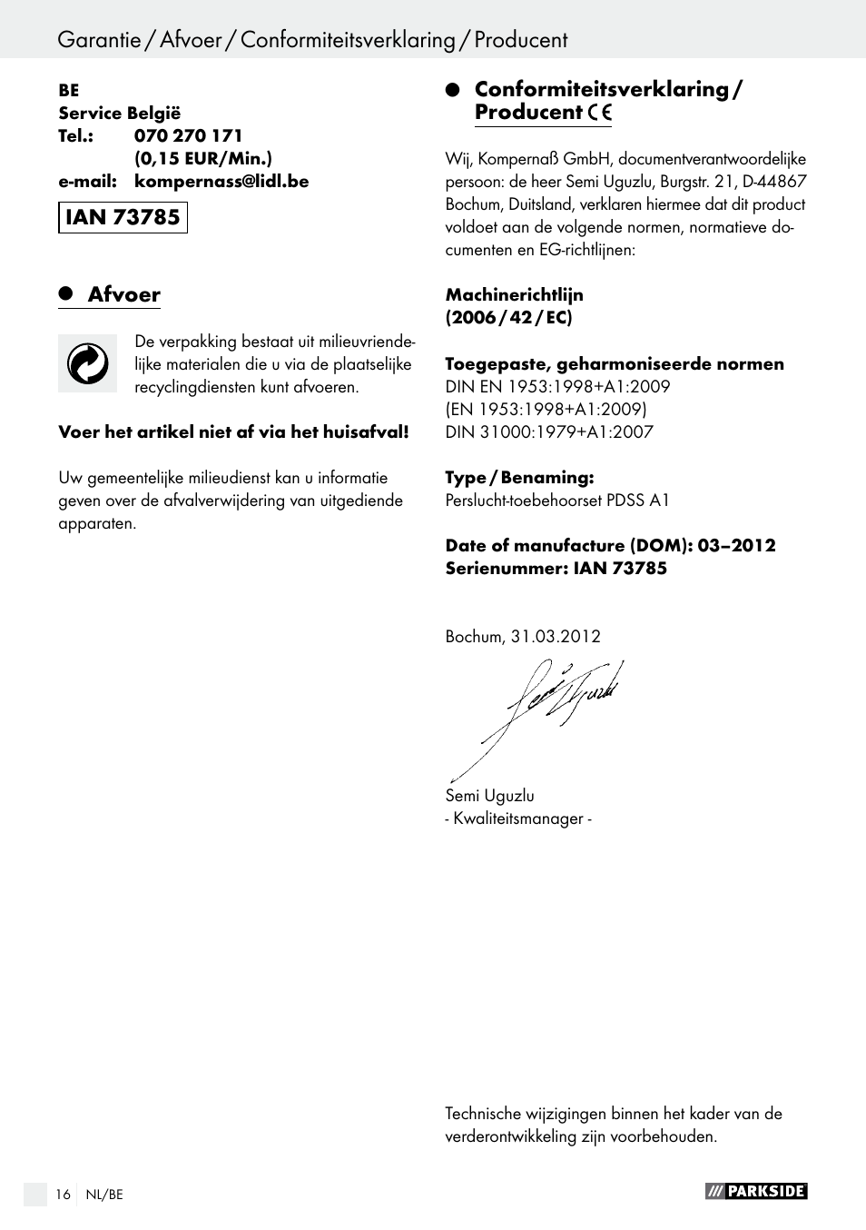 Parkside PDSS A1 User Manual | Page 16 / 29