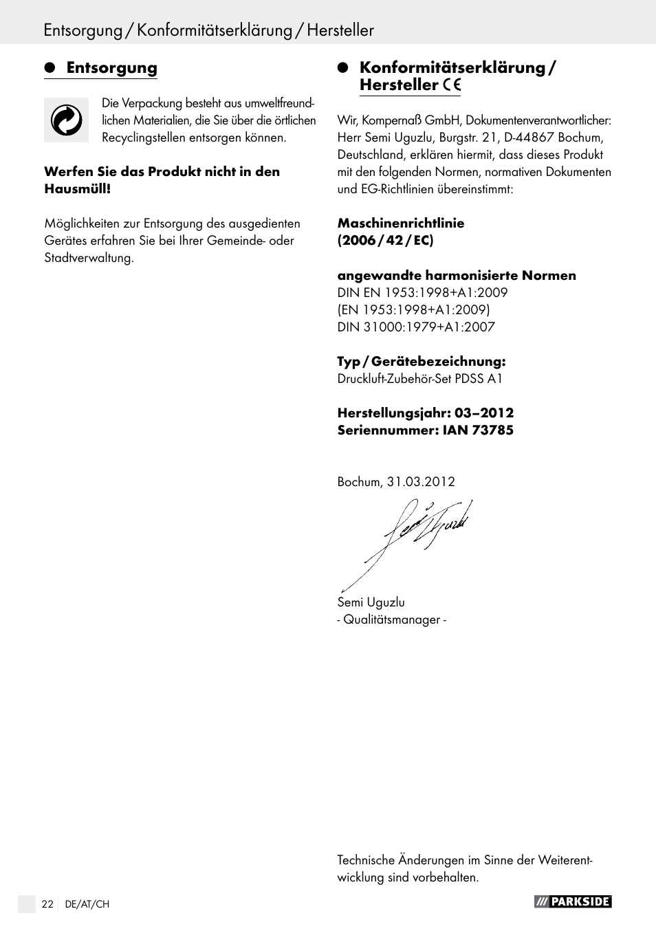 Parkside PDSS A1 User Manual | Page 22 / 29