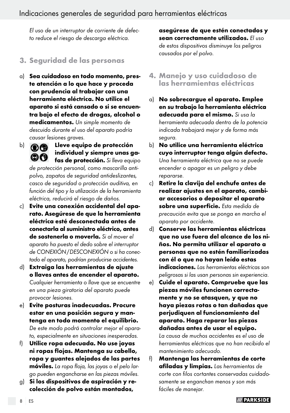 Seguridad de las personas | Parkside PHLG 2000 B1 User Manual | Page 8 / 37