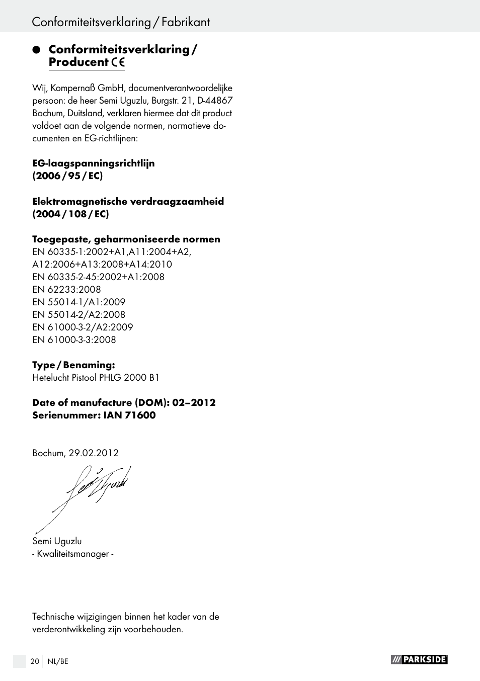 Parkside PHLG 2000 B1 User Manual | Page 20 / 37