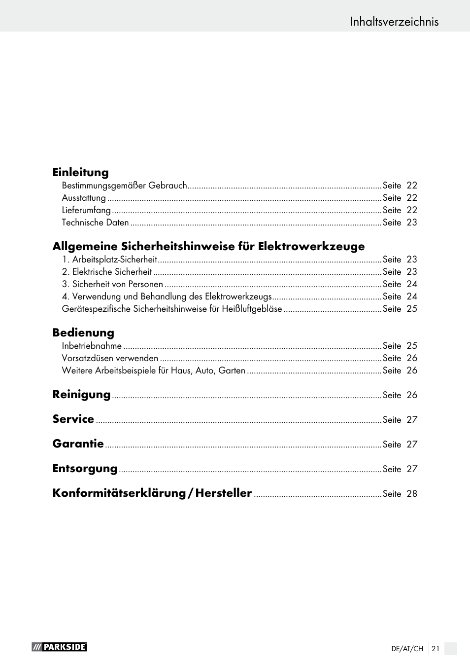 Parkside PHLG 2000 B1 User Manual | Page 21 / 37