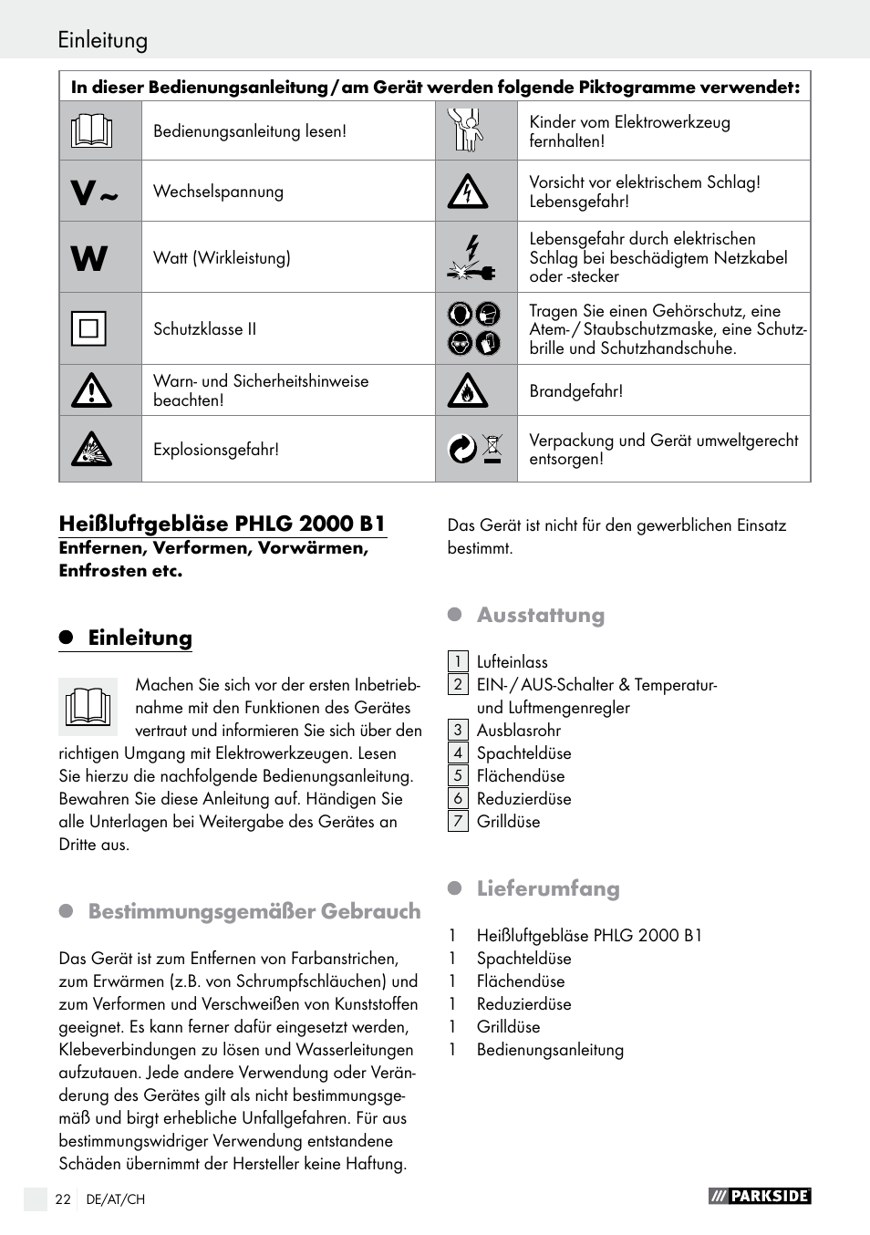 Parkside PHLG 2000 B1 User Manual | Page 22 / 37