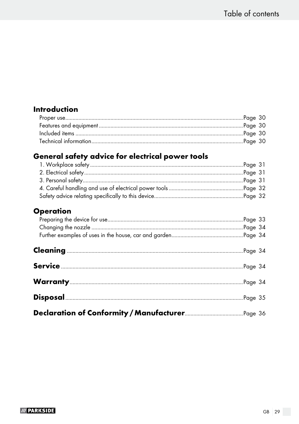 Sicherheit / bedienung | Parkside PHLG 2000 B1 User Manual | Page 29 / 37