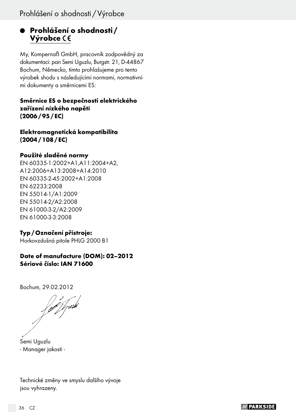 Parkside PHLG 2000 B1 User Manual | Page 36 / 53