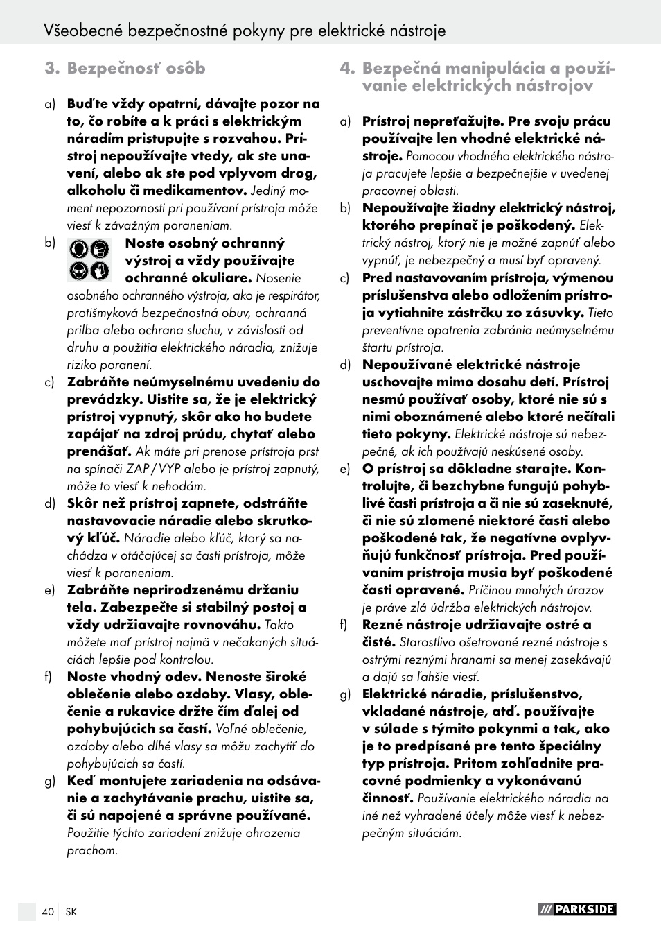 Bezpečnosť osôb | Parkside PHLG 2000 B1 User Manual | Page 40 / 53