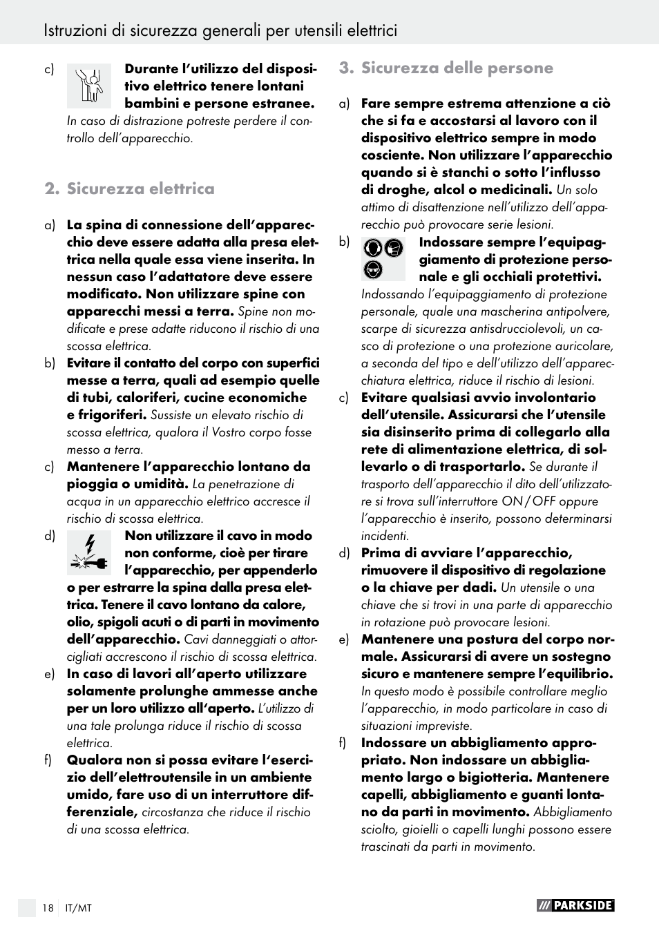 Sicurezza elettrica, Sicurezza delle persone | Parkside PABS 10.8 B2 User Manual | Page 18 / 55