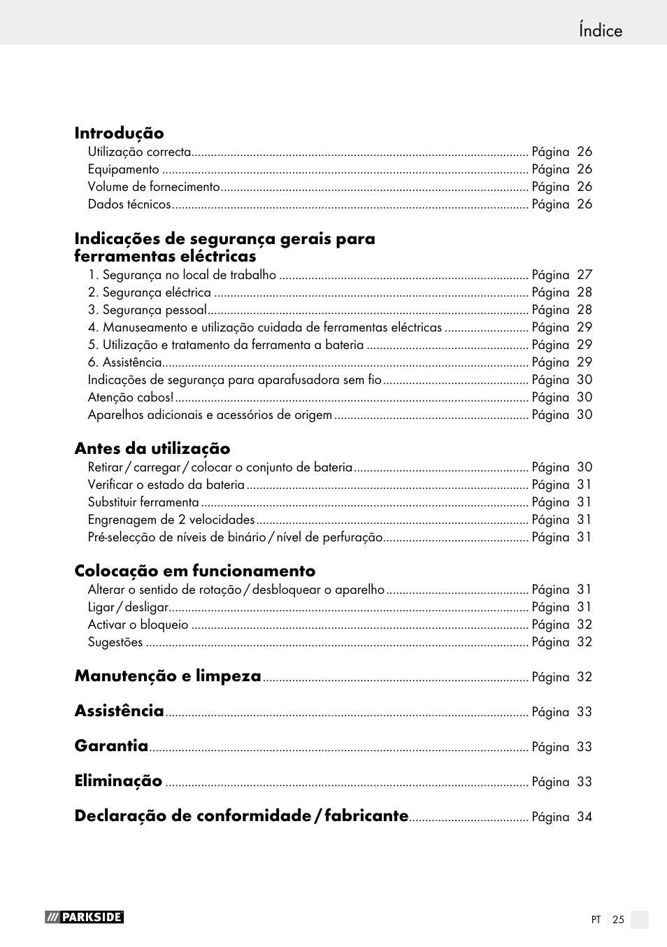 Índice | Parkside PABS 10.8 B2 User Manual | Page 25 / 55
