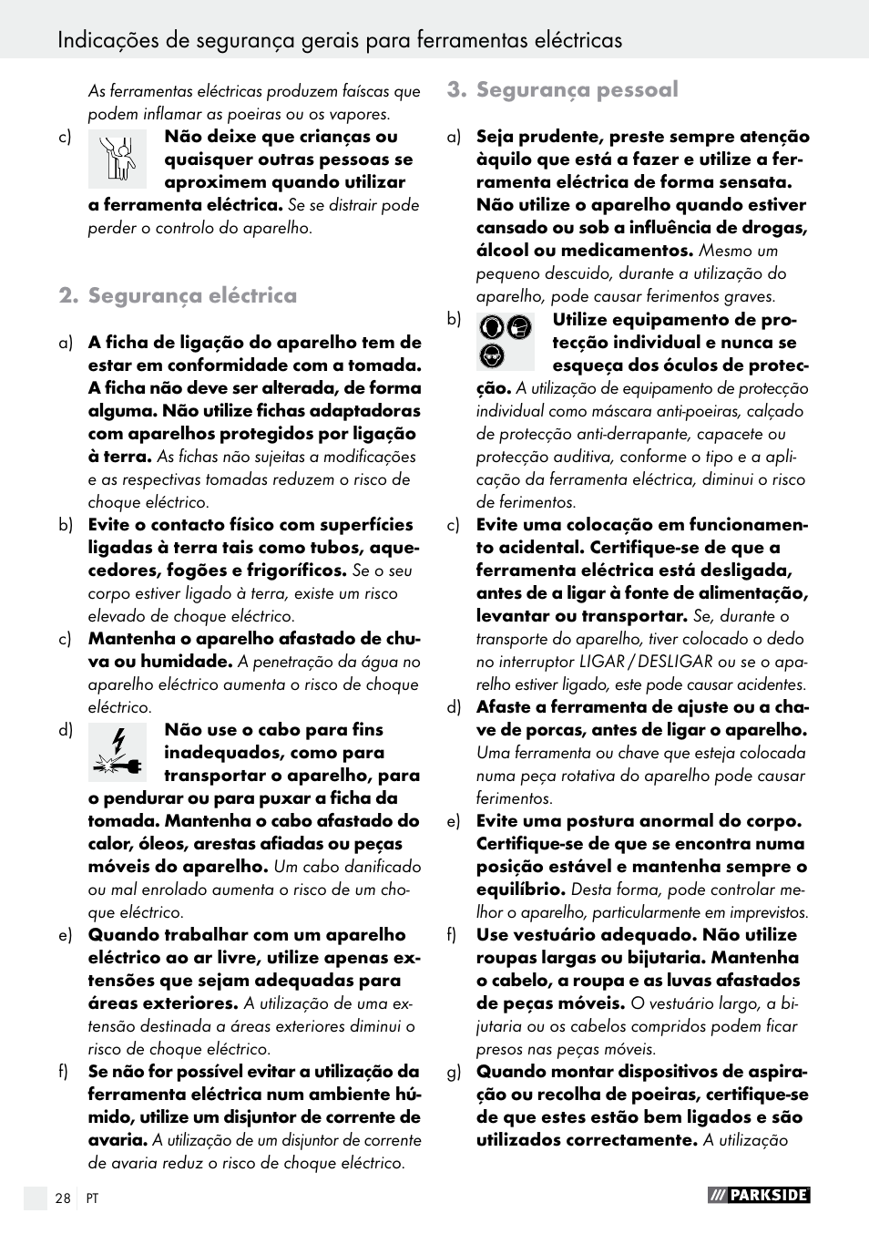 Segurança eléctrica, Segurança pessoal | Parkside PABS 10.8 B2 User Manual | Page 28 / 55