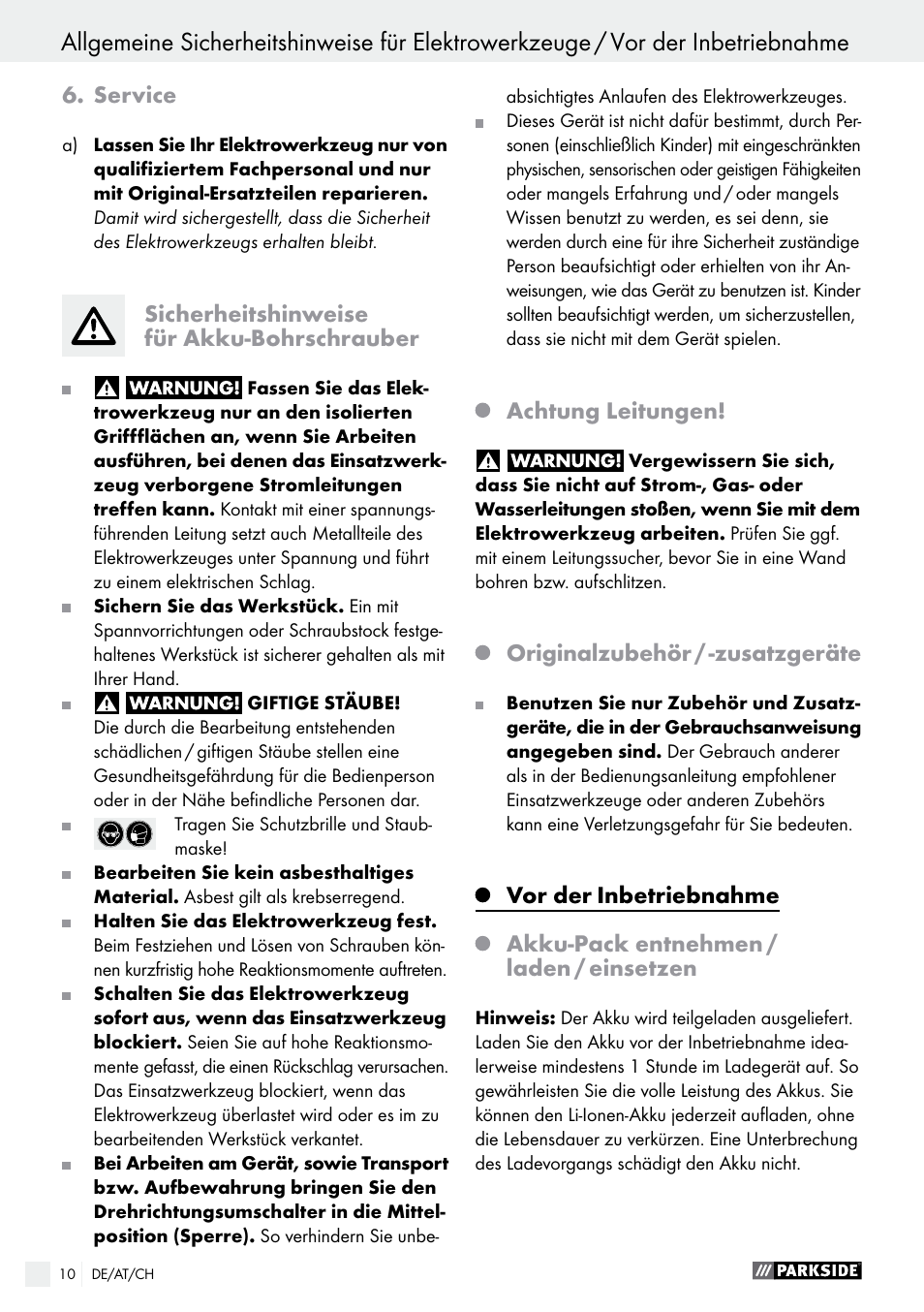 Parkside PABS 10.8 B2 User Manual | Page 10 / 44