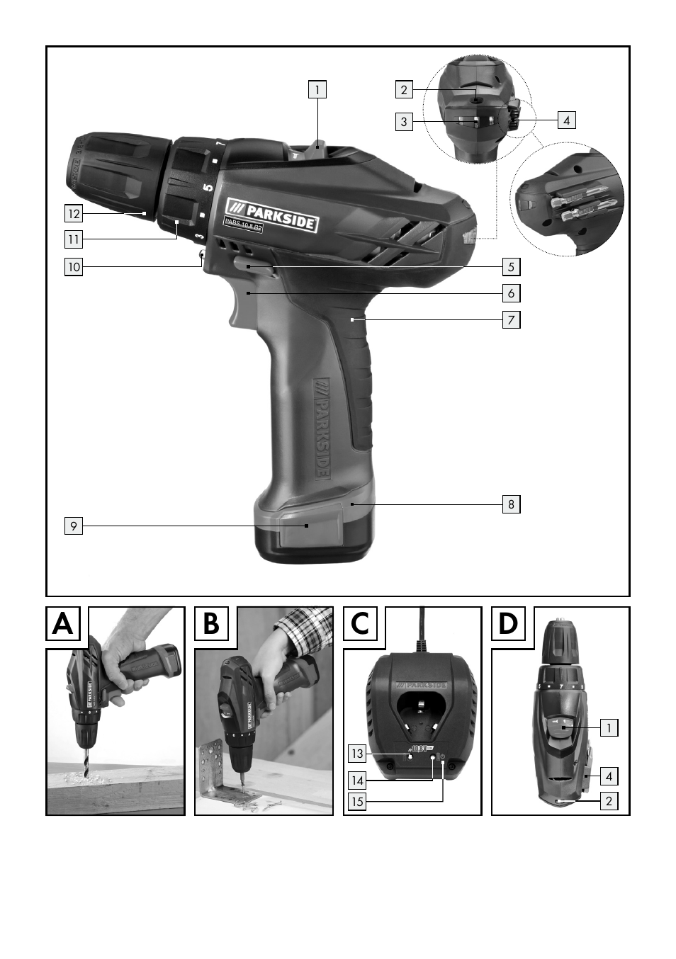 Ab c d | Parkside PABS 10.8 B2 User Manual | Page 3 / 44