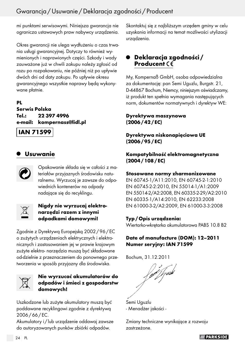 Parkside PABS 10.8 B2 User Manual | Page 24 / 55