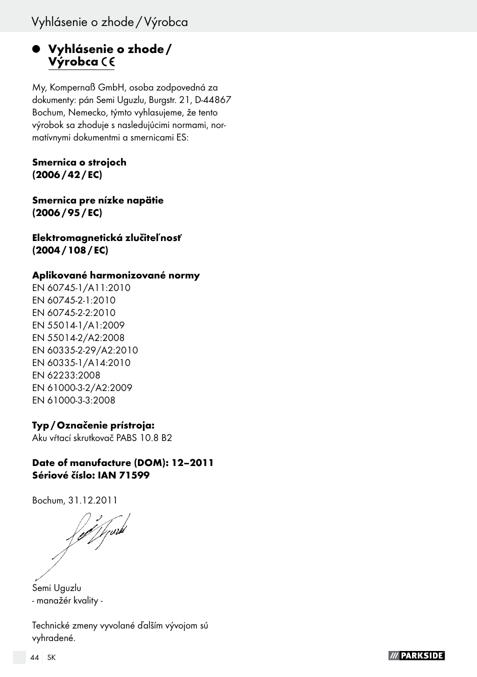 Parkside PABS 10.8 B2 User Manual | Page 44 / 55