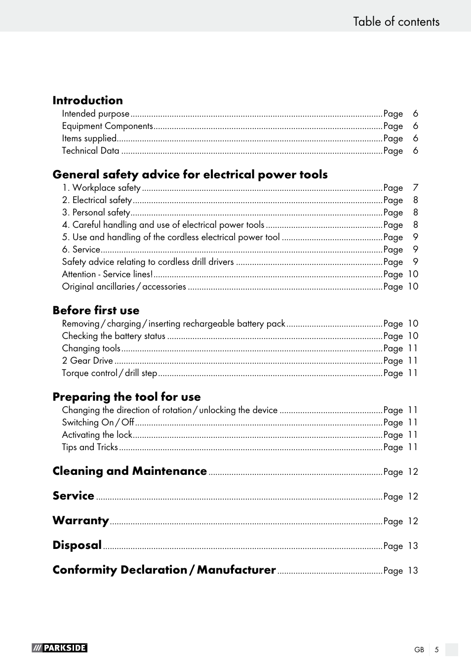 Parkside PABS 10.8 B2 User Manual | Page 5 / 55