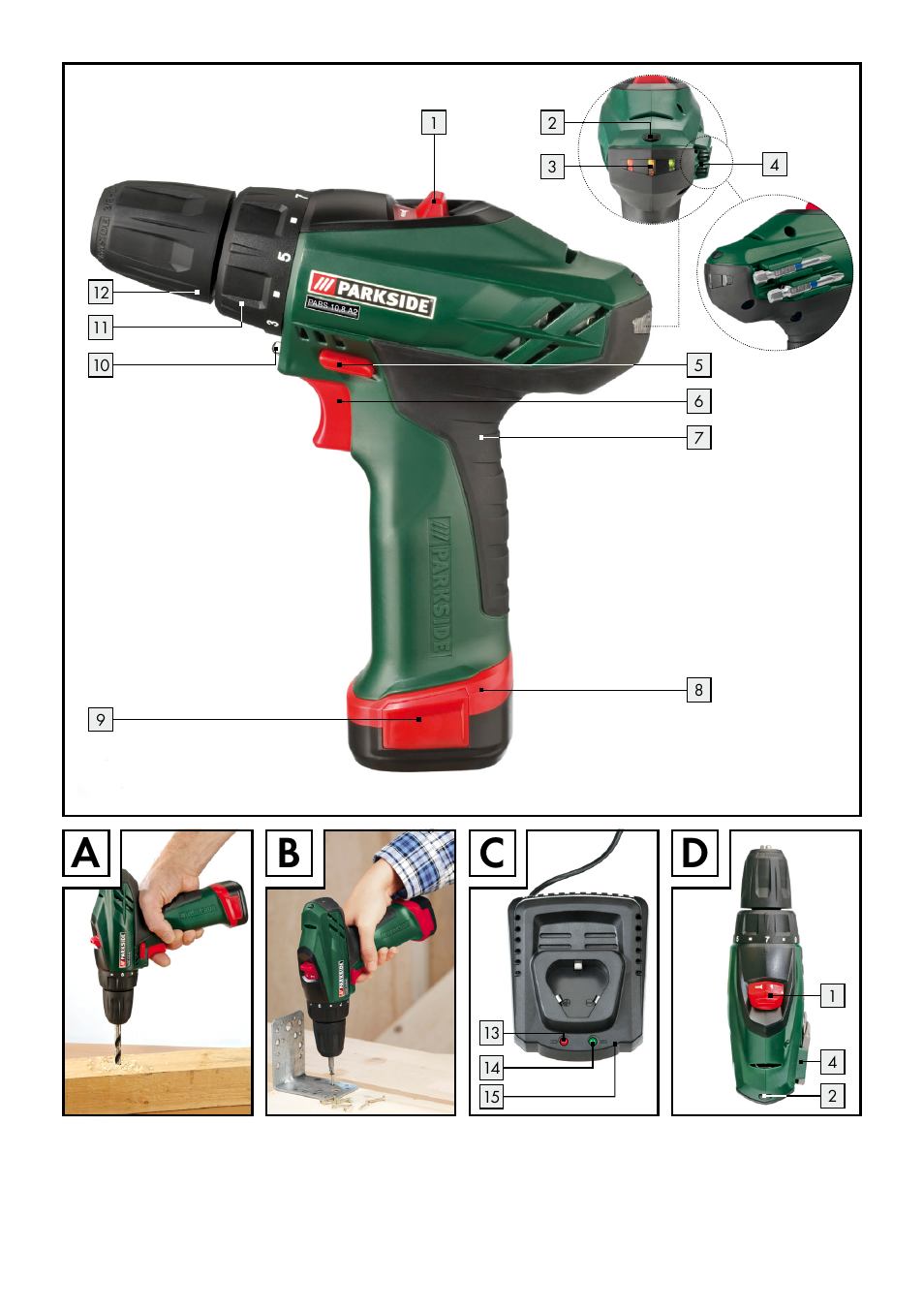 Ab c d | Parkside PABS 10.8 A2 User Manual | Page 3 / 75