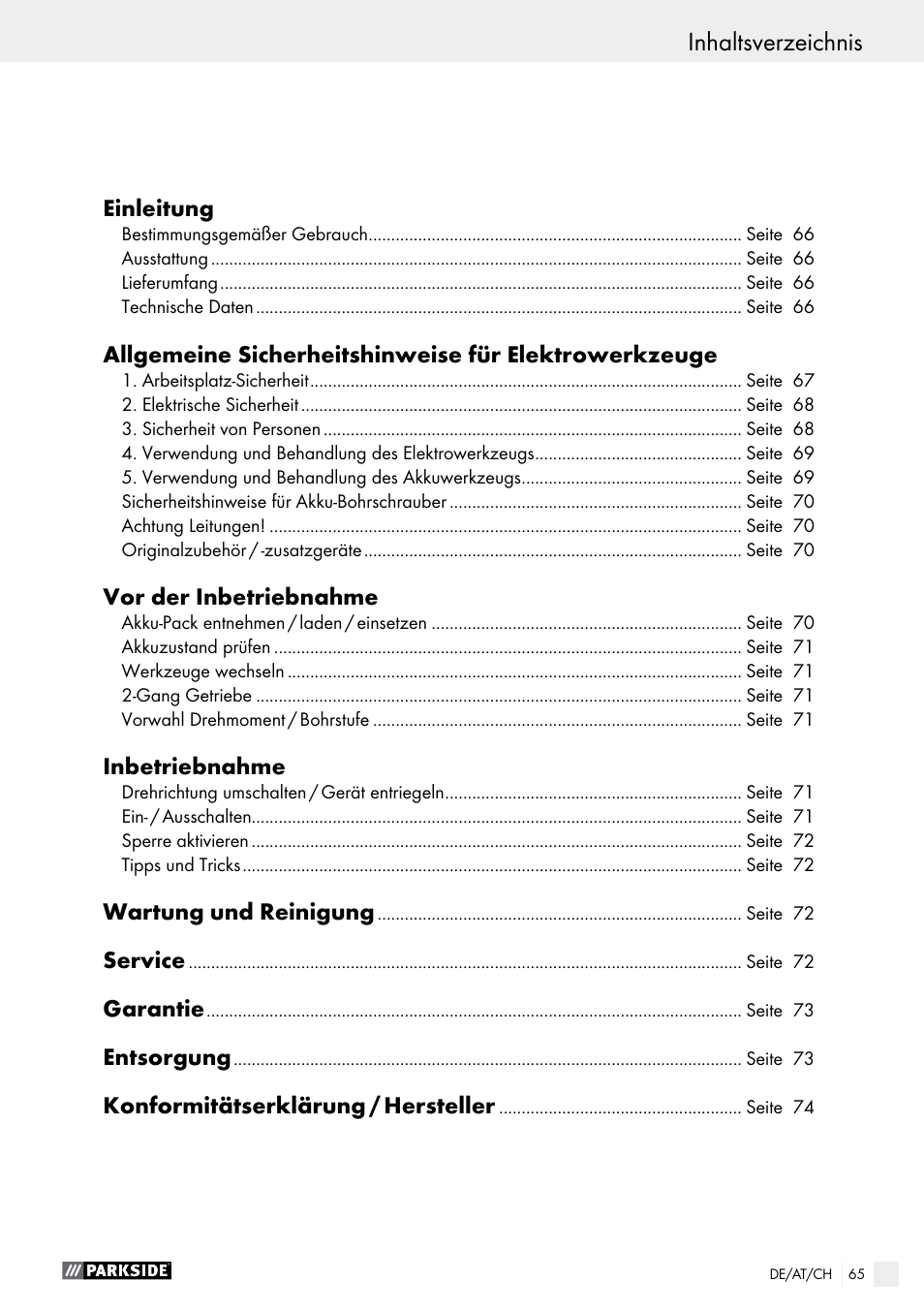Parkside PABS 10.8 A2 User Manual | Page 65 / 75