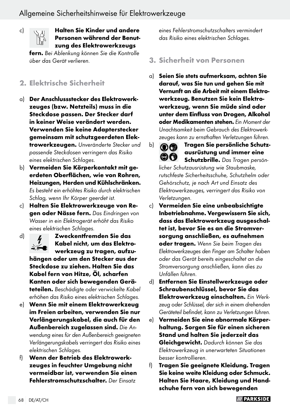 Elektrische sicherheit, Sicherheit von personen | Parkside PABS 10.8 A2 User Manual | Page 68 / 75