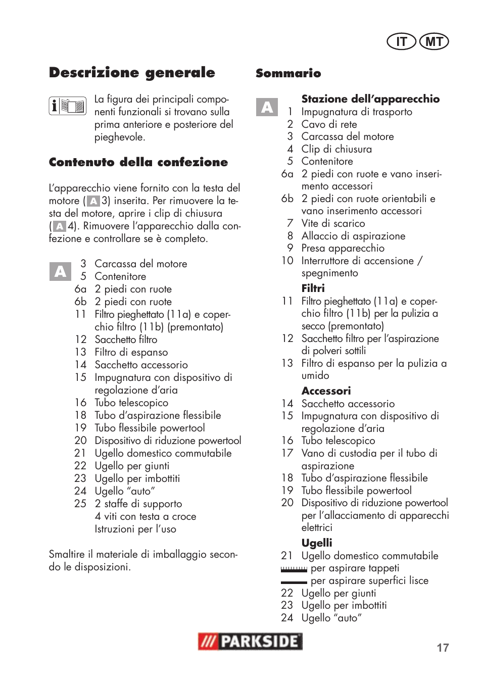 Descrizione generale, It mt | Parkside PNTS 1500 B2 User Manual | Page 17 / 52