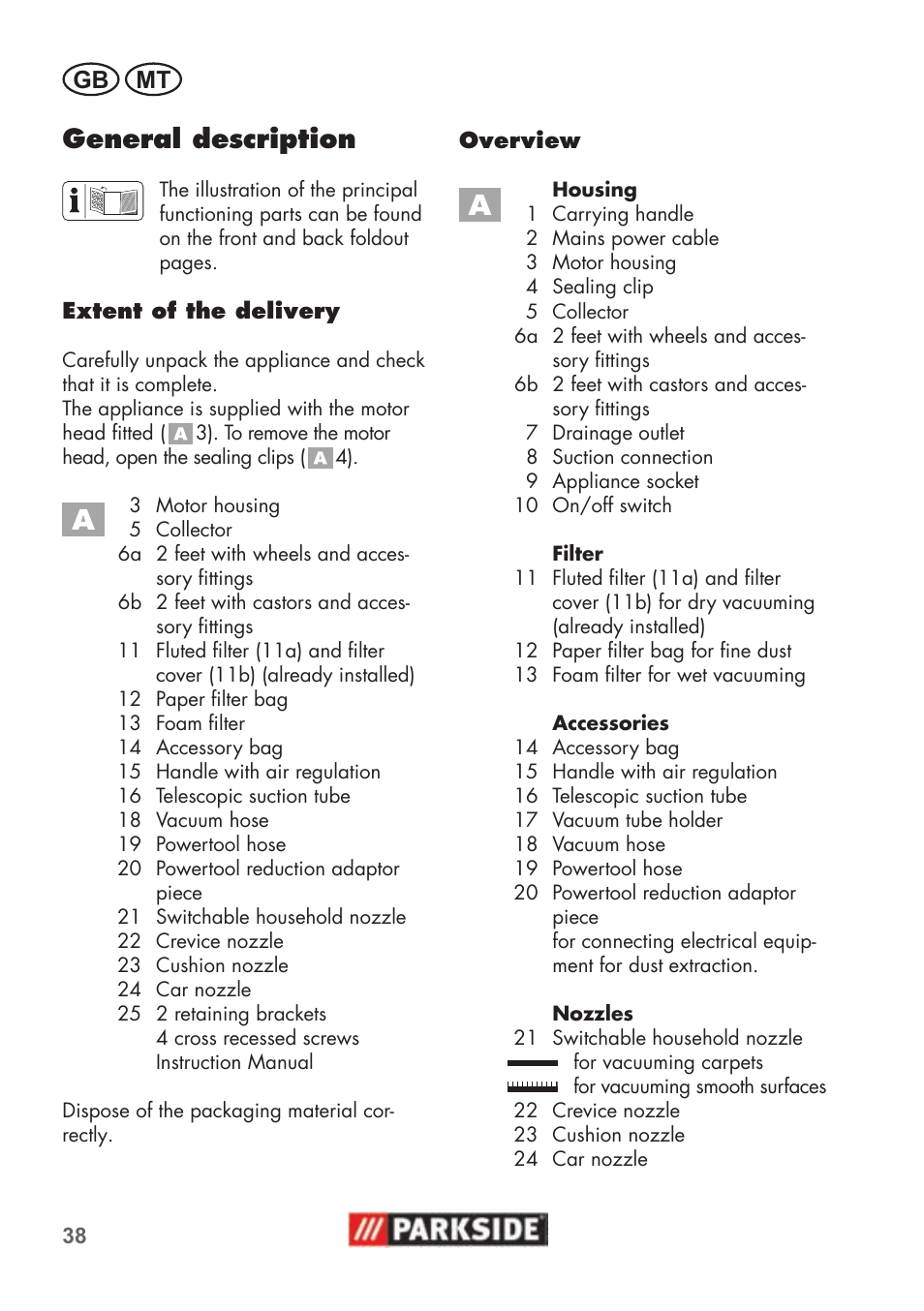 General description, Gb mt | Parkside PNTS 1500 B2 User Manual | Page 38 / 52