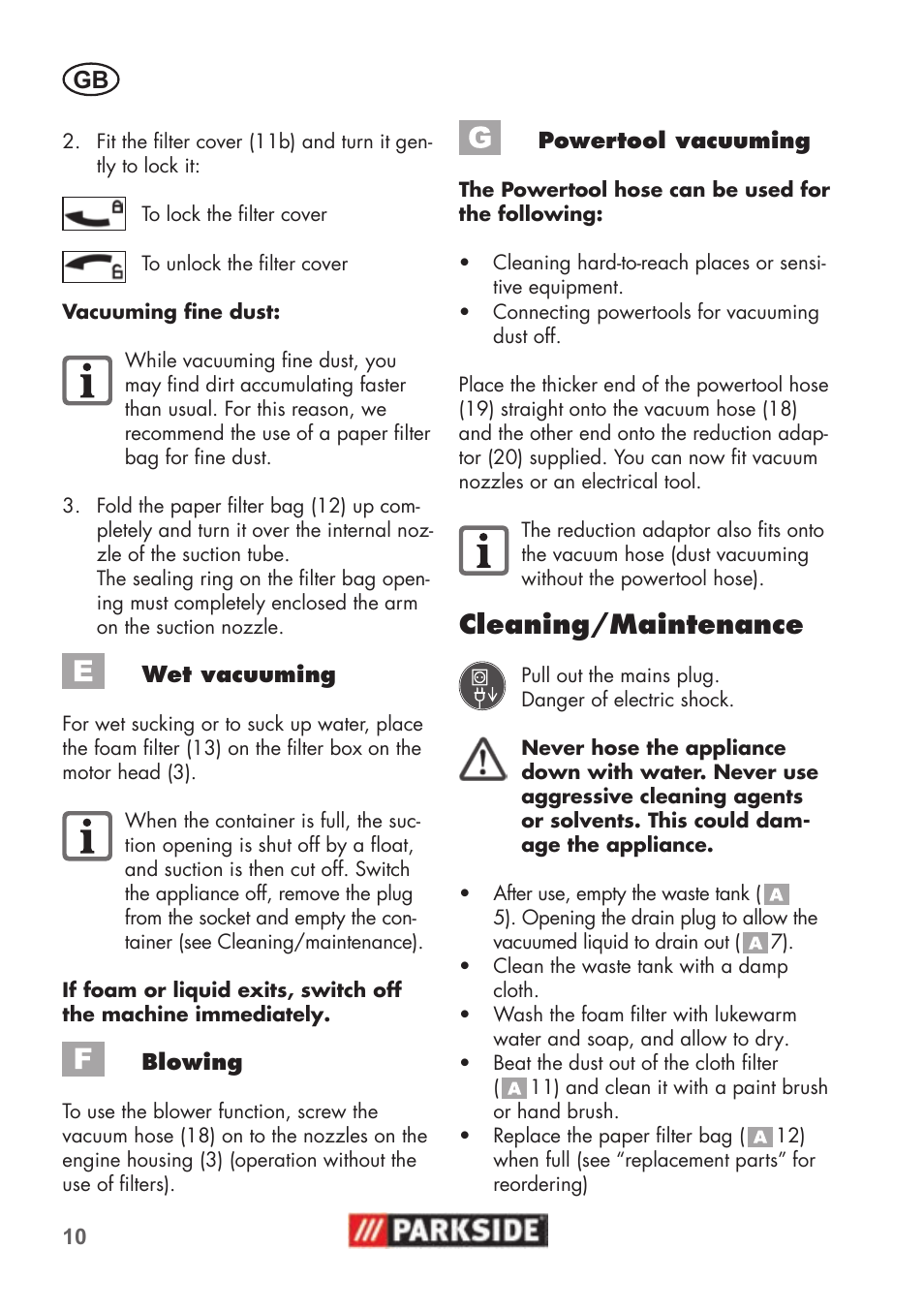 Cleaning/maintenance | Parkside PNTS 1500 B2 User Manual | Page 10 / 52