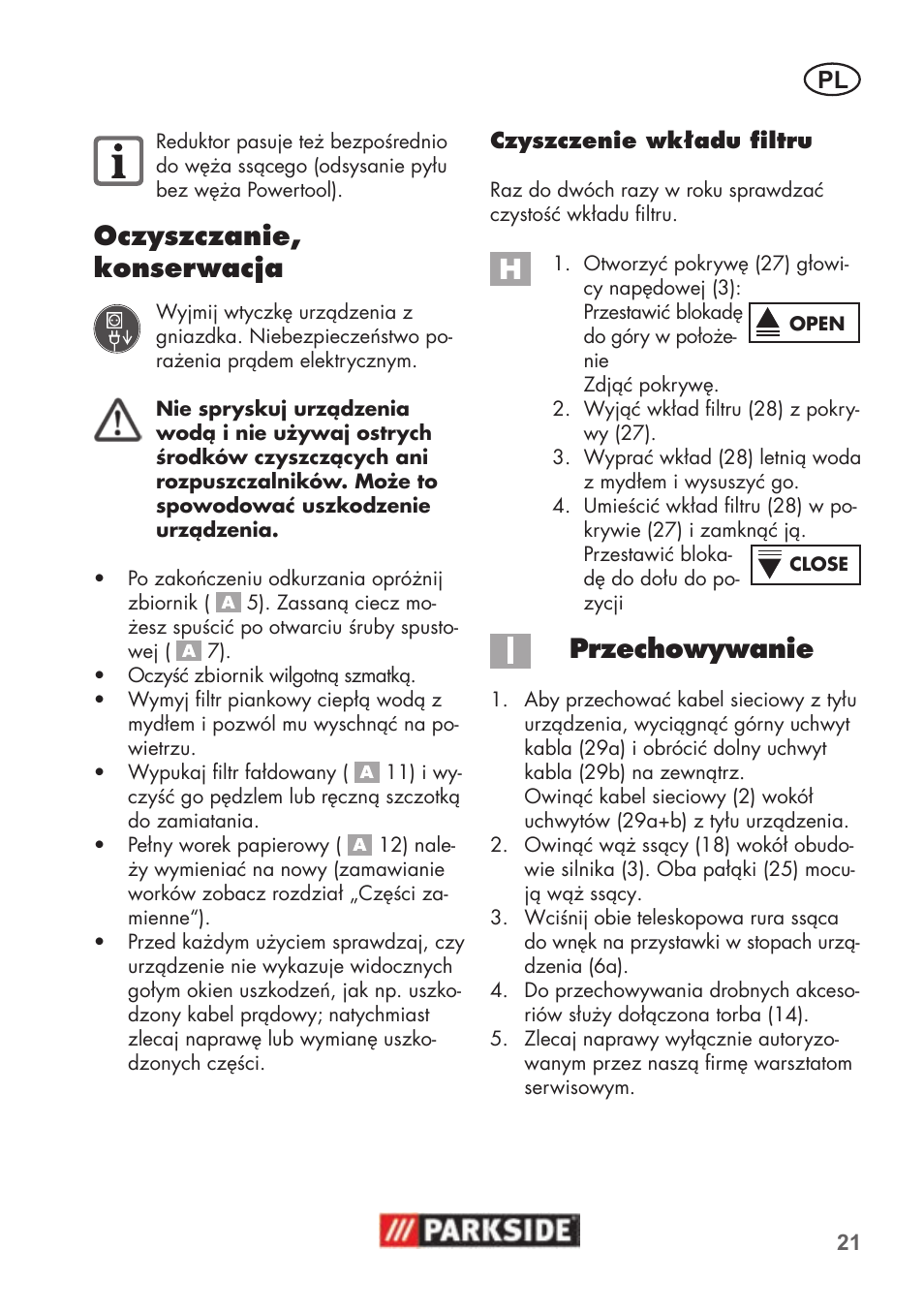 Oczyszczanie, konserwacja, Przechowywanie | Parkside PNTS 1500 B2 User Manual | Page 21 / 52