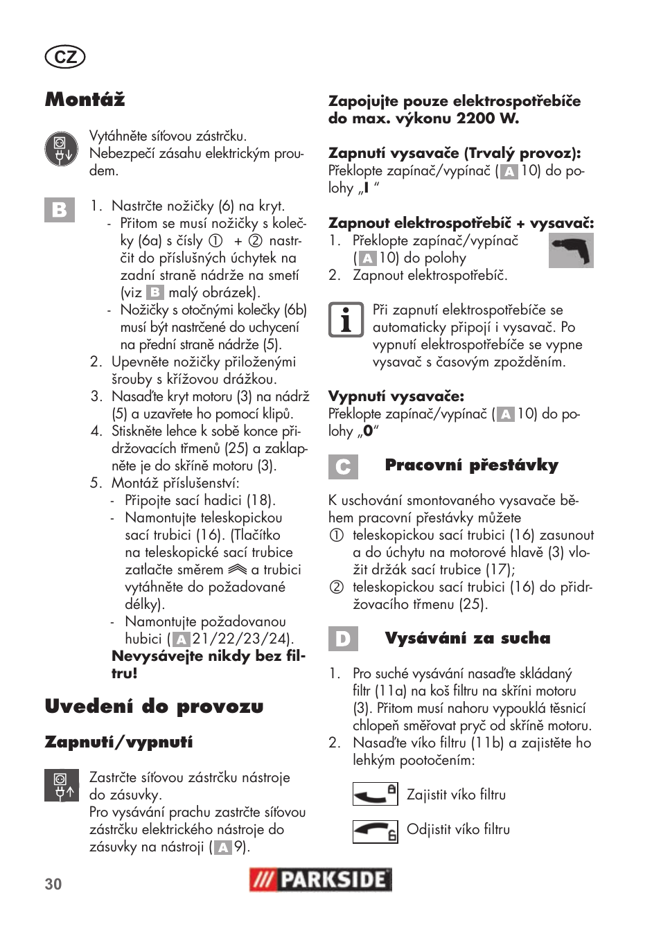 Montáž, Uvedení do provozu | Parkside PNTS 1500 B2 User Manual | Page 30 / 52