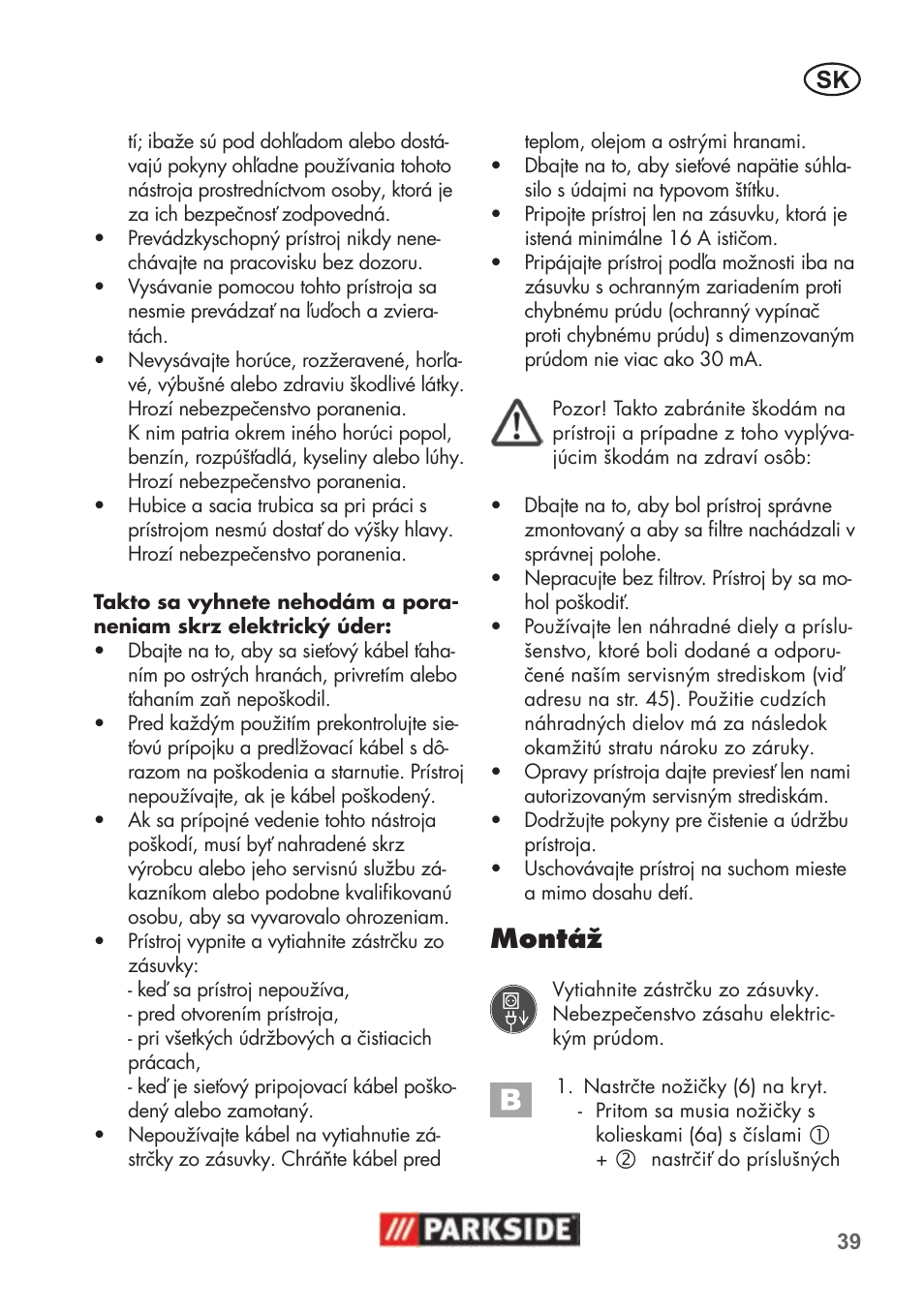 Montáž | Parkside PNTS 1500 B2 User Manual | Page 39 / 52