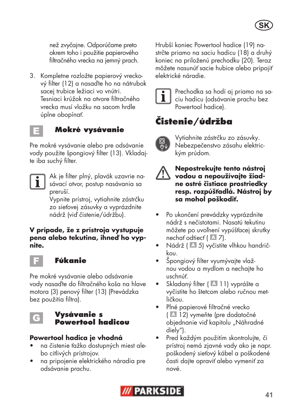 Čistenie/údržba | Parkside PNTS 1500 B2 User Manual | Page 41 / 52