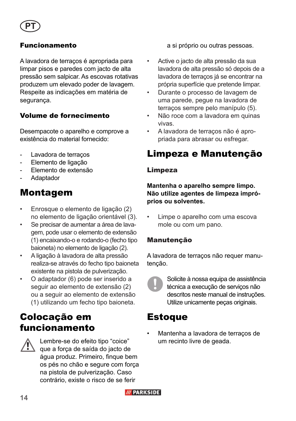 Montagem, Colocação em funcionamento, Limpeza e manutenção | Estoque | Parkside PPC 30 A1 User Manual | Page 14 / 30