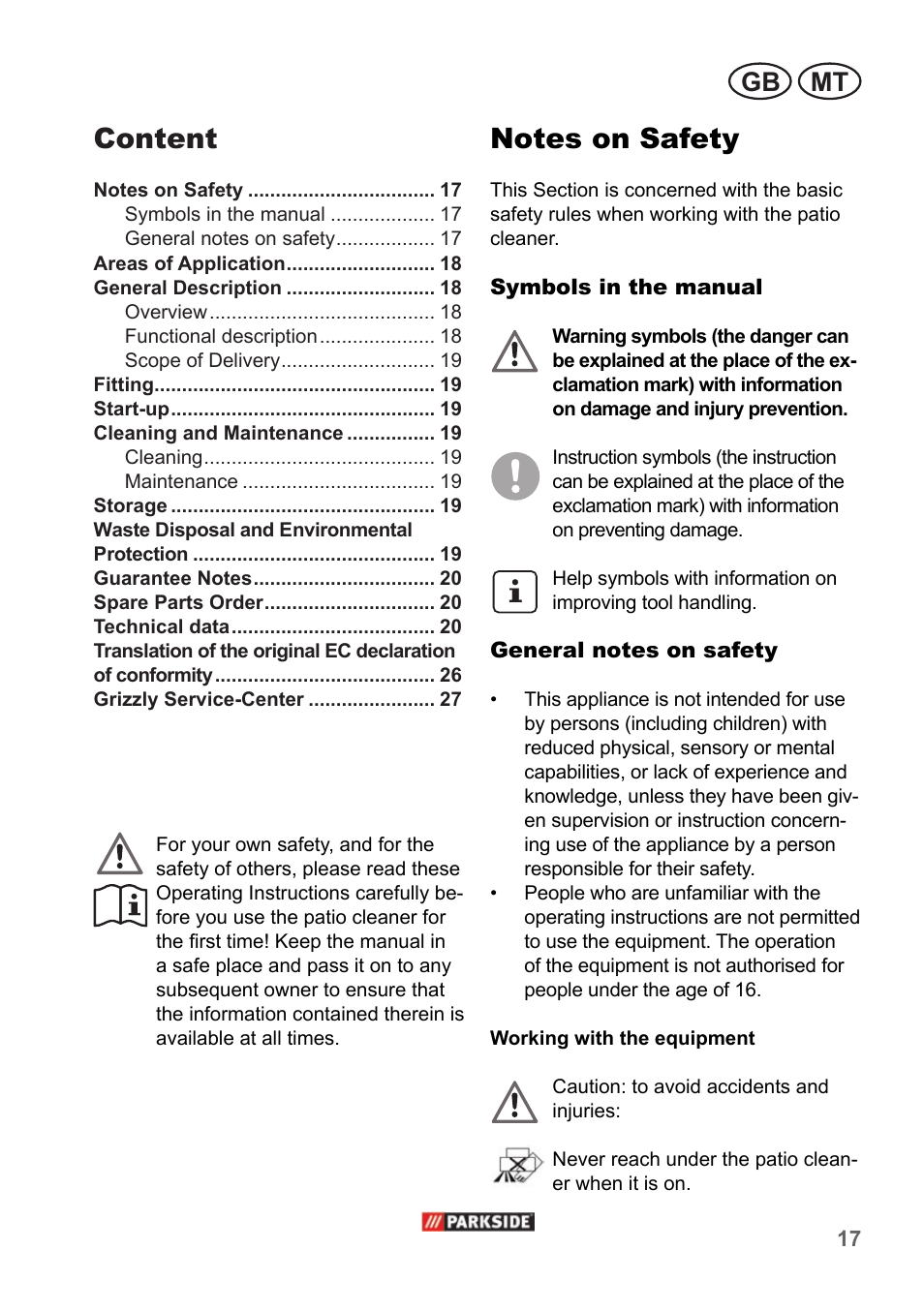 Content, Mt gb | Parkside PPC 30 A1 User Manual | Page 17 / 30