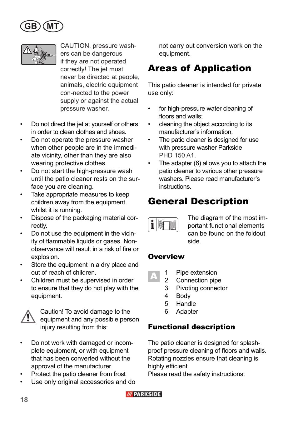 Areas of application, General description, Mt gb | Parkside PPC 30 A1 User Manual | Page 18 / 30