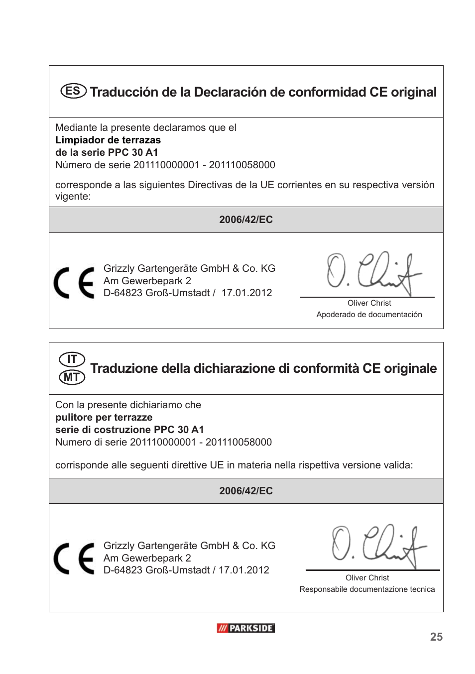 Parkside PPC 30 A1 User Manual | Page 25 / 30