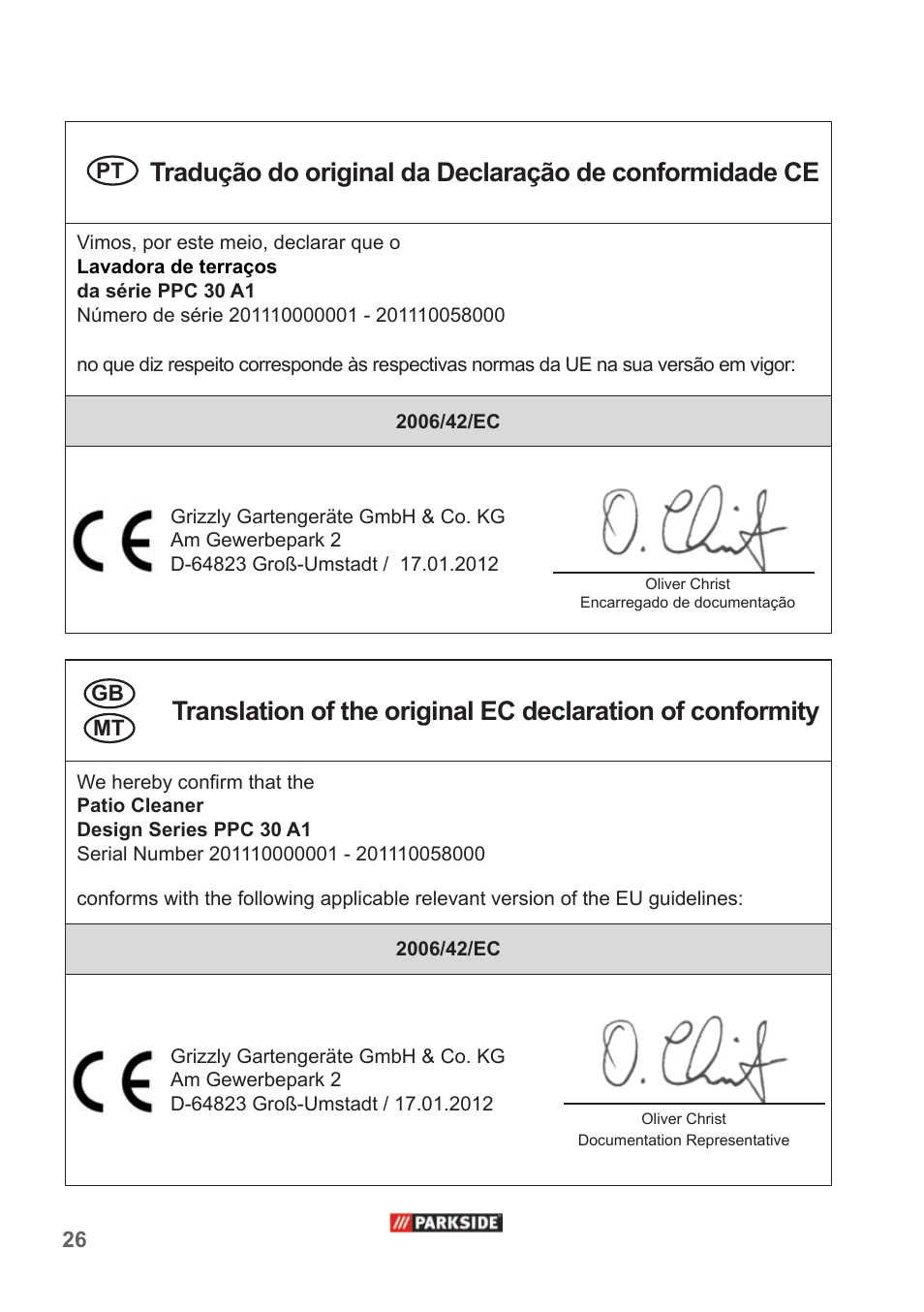 Parkside PPC 30 A1 User Manual | Page 26 / 30