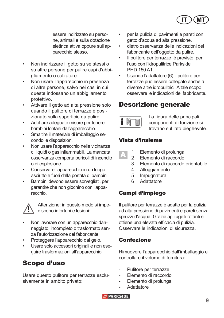 Mt it, Descrizione generale, Scopo d’uso | Parkside PPC 30 A1 User Manual | Page 9 / 30