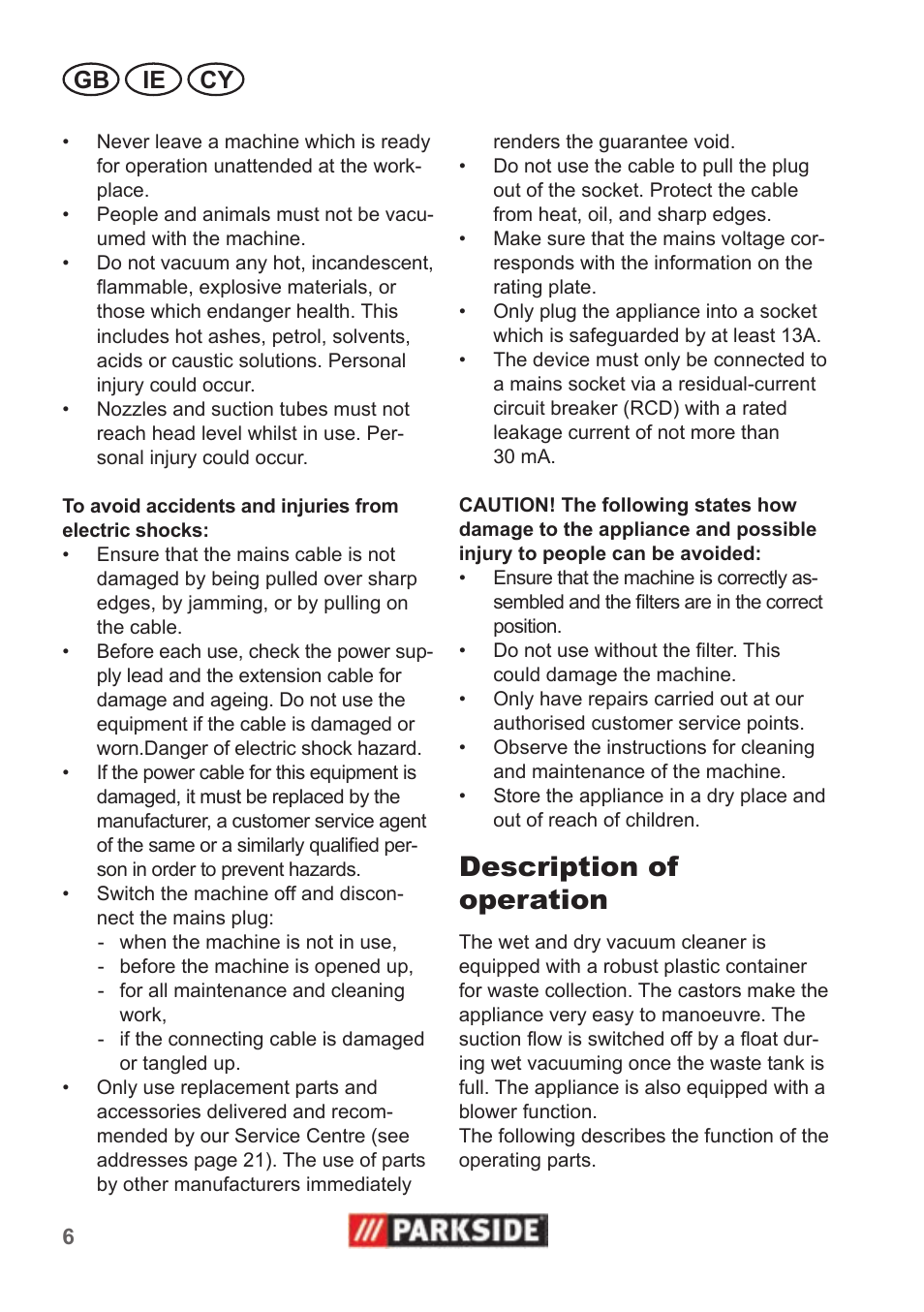 Description of operation, Gb ie. cy | Parkside PNTS 1300 B2 User Manual | Page 6 / 22