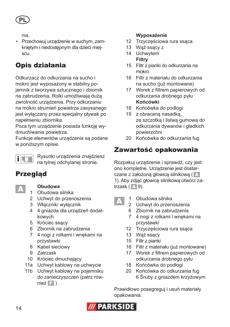 Opis działania, Przegląd, Zawartość opakowania | Parkside PNTS 1300 B2 User Manual | Page 14 / 62